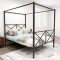 Metal Canopy Bed Frame, Platform Bed Frame Queen With X Shaped Frame Queen Black by CABINSGATE SMART FURNITURE