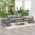 4-Pieces Outdoor Metal Patio Furniture Set, 5-Seat Patio Furniture Sofa Set With Cushion, Modern Outdoor Furniture Deep Seating For Porch, Garden, Backyard, Balcony, Grey & Natural by CABINSGATE SMART FURNITURE