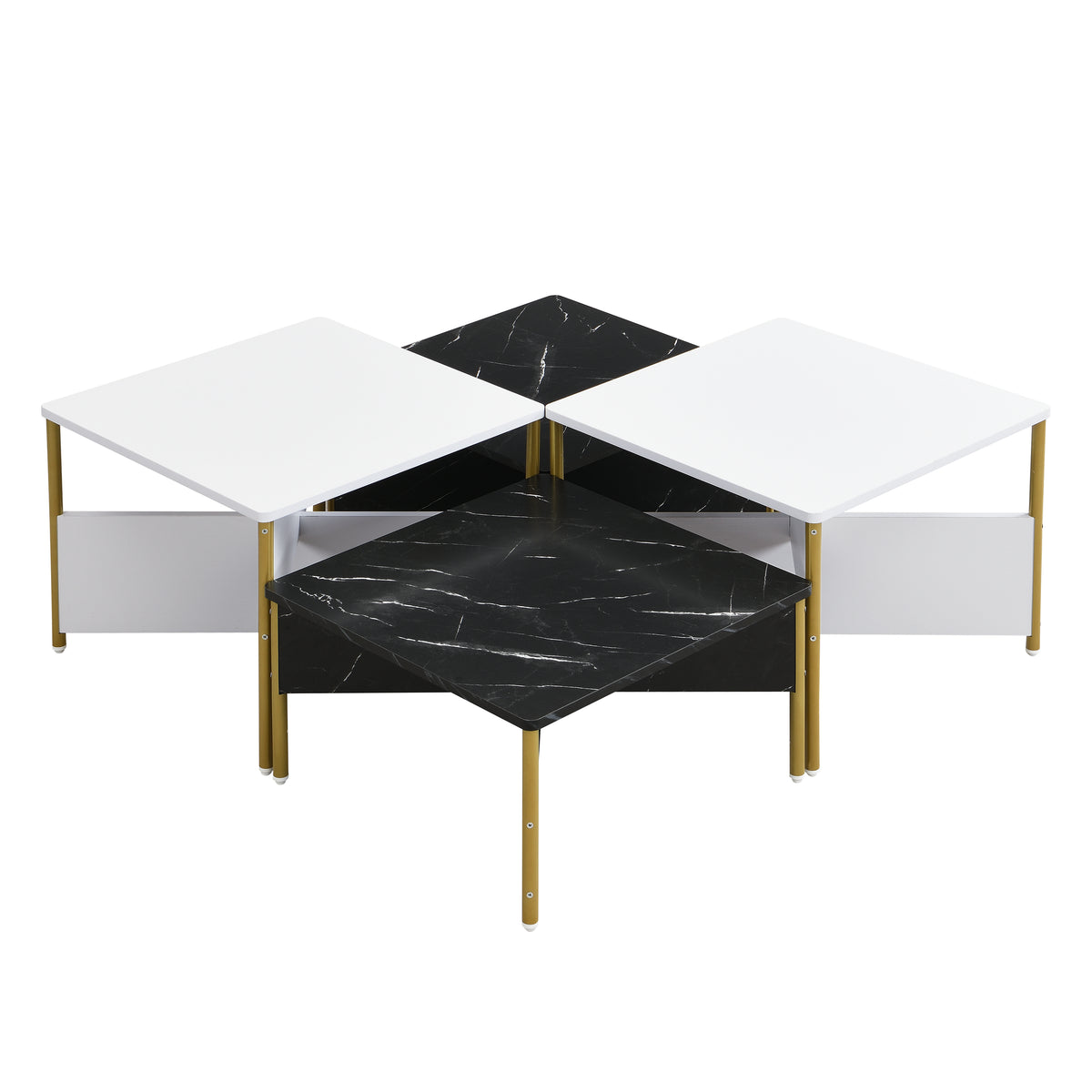 Modern Square Nesting Coffee Tables Set Of 4, Free Adjustable Shape,Versatile And Stylish Accent Furniture For Your Living Room Black & White Color by CABINSGATE SMART FURNITURE