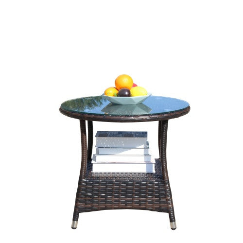 Outdoor Patio Furniture 1 Round Coffee Table With Clear Tempered Glass by CABINSGATE SMART FURNITURE