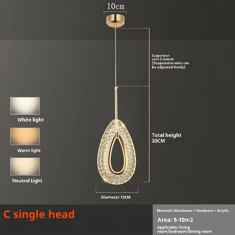 Light Luxury Bedroom Bedside Chandelier Modern Minimalist Long Line Small Droplight by CABINSGATE SMART FURNITURE