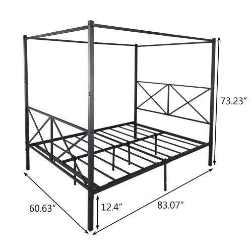 Metal Canopy Bed Frame, Platform Bed Frame Queen With X Shaped Frame Queen Black by CABINSGATE SMART FURNITURE