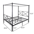 Metal Canopy Bed Frame, Platform Bed Frame Queen With X Shaped Frame Queen Black by CABINSGATE SMART FURNITURE