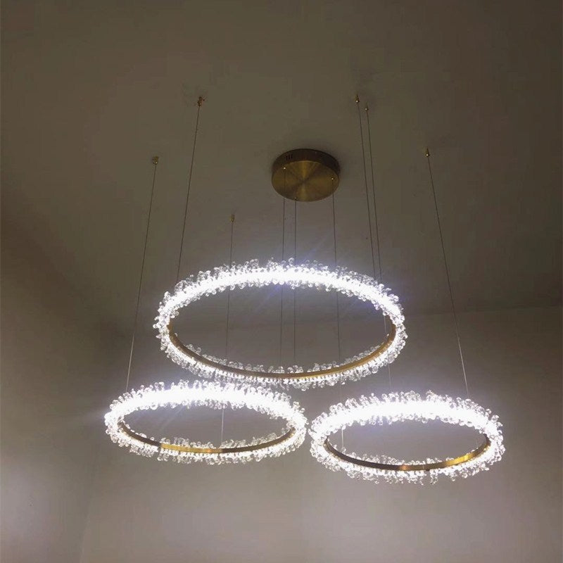 Modern Style 3-Ring Crystal Chandelier with Electroplated Gold Creative by CABINSGATE SMART FURNITURE