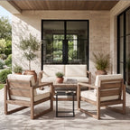 4-Pieces Acacia Wood Patio Furniture Set, Outdoor Furniture With Coffee Table, Patio Conversation Set Deep Seating With Soft Cushion, Porch Chairs For Porch Balcony, Brown Wash, Beige by CABINSGATE SMART FURNITURE