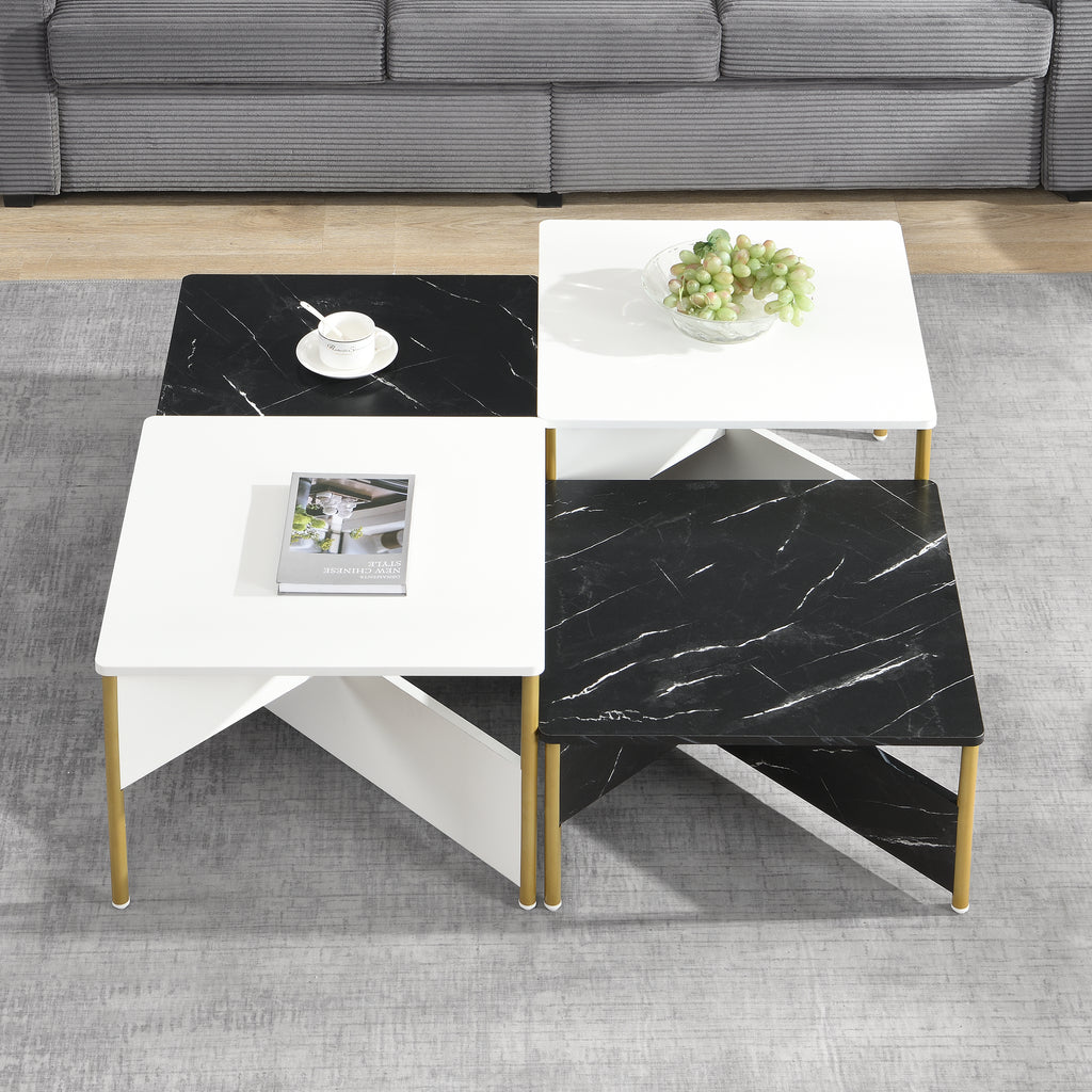 Modern Square Nesting Coffee Tables Set Of 4, Free Adjustable Shape,Versatile And Stylish Accent Furniture For Your Living Room Black & White Color by CABINSGATE SMART FURNITURE