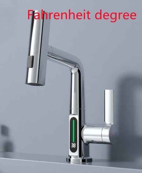 Intelligent Digital Display Faucet Pull-out Basin Faucet Temperature Digital Display Rotation by CABINSGATE SMART FURNITURE