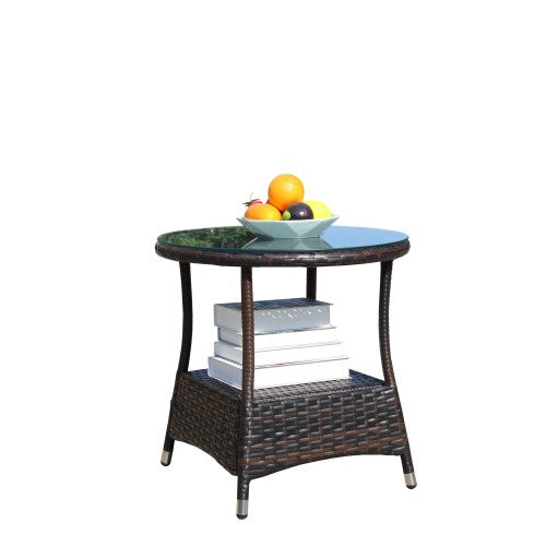 Outdoor Patio Furniture 1 Round Coffee Table With Clear Tempered Glass by CABINSGATE SMART FURNITURE