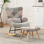 Rocking Chair, Fabric Relaxing Chair Wingback Accent Chair With Solid Wood Legs, Accent Armchair With Ottoman Single Sofa, Chair With Footstool And Pillow For Home Living Room Bedroom, Multicolour by CABINSGATE SMART FURNITURE