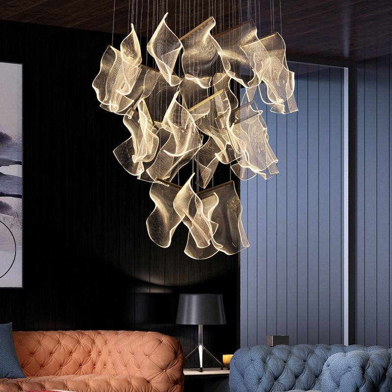 Nordic Light Luxury Art Chandelier for High Ceiling Living Room by CABINSGATE SMART FURNITURE