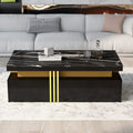 Modern White Rectangular Coffee Table With Marble Pattern Triamine Board Top And 2 Wooden Drawers, Living Room Table, 100x50x40cm by CABINSGATE SMART FURNITURE