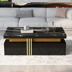 Modern White Rectangular Coffee Table With Marble Pattern Triamine Board Top And 2 Wooden Drawers, Living Room Table, 100x50x40cm by CABINSGATE SMART FURNITURE