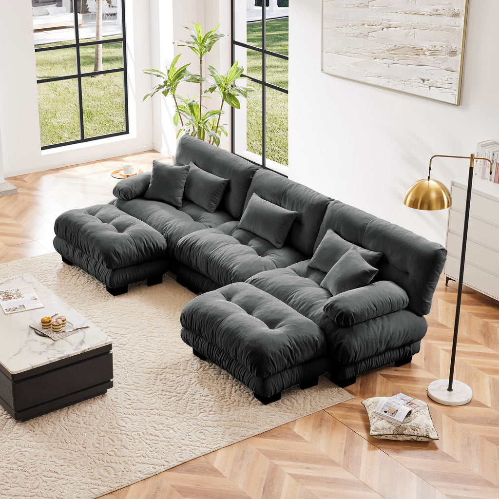 Luxury Modular Sectional Sofa Couch - Oversized U Shaped Cloud Couch For Living Room,Deep Seat Sofa Couch With 2 Ottomans ,Chenille Gray by CABINSGATE SMART FURNITURE