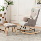 Rocking Chair, Fabric Relaxing Chair Wingback Accent Chair With Solid Wood Legs, Accent Armchair With Ottoman Single Sofa, Chair With Footstool And Pillow For Home Living Room Bedroom, Multicolour by CABINSGATE SMART FURNITURE