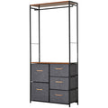 Chest Of Drawers With Coat Rack Steel Frame 5 Drawers Bedroom Hallway Home Furniture Black Brown by CABINSGATE SMART FURNITURE