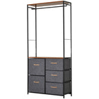 Chest Of Drawers With Coat Rack Steel Frame 5 Drawers Bedroom Hallway Home Furniture Black Brown by CABINSGATE SMART FURNITURE