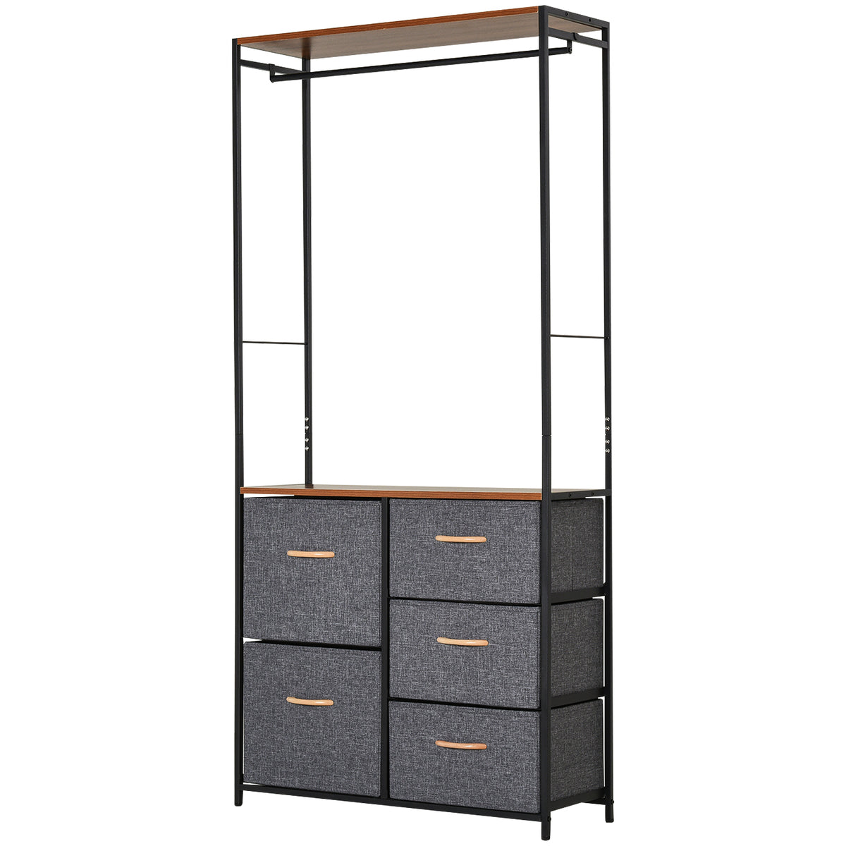 Chest Of Drawers With Coat Rack Steel Frame 5 Drawers Bedroom Hallway Home Furniture Black Brown by CABINSGATE SMART FURNITURE
