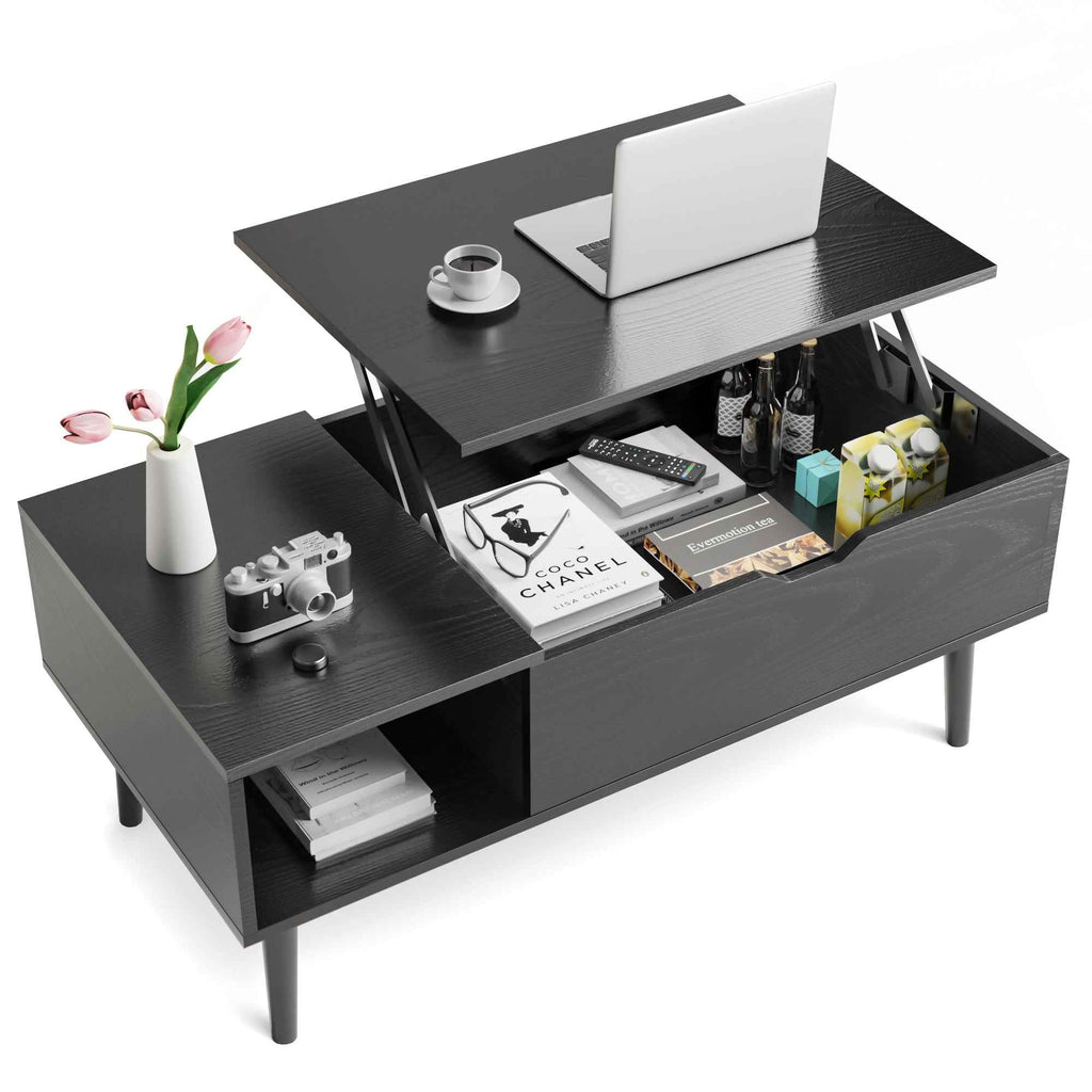 Lift Tabletop Coffee Tables For Living Room With Storage Shelf And Hidden Compartment