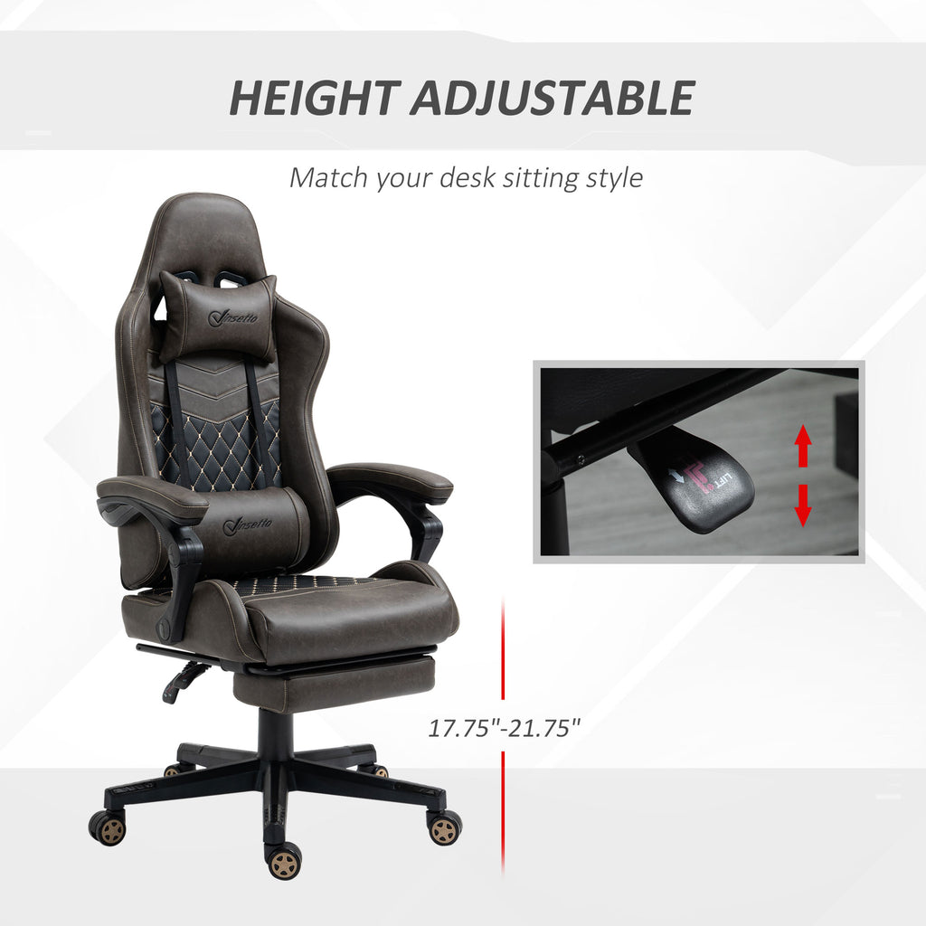 Racing Gaming Chair Diamond PU Leather Office Gamer Chair High Back Swivel Recliner With Footrest, Lumbar Support, Adjustable Height, Brown by CABINSGATE SMART FURNITURE