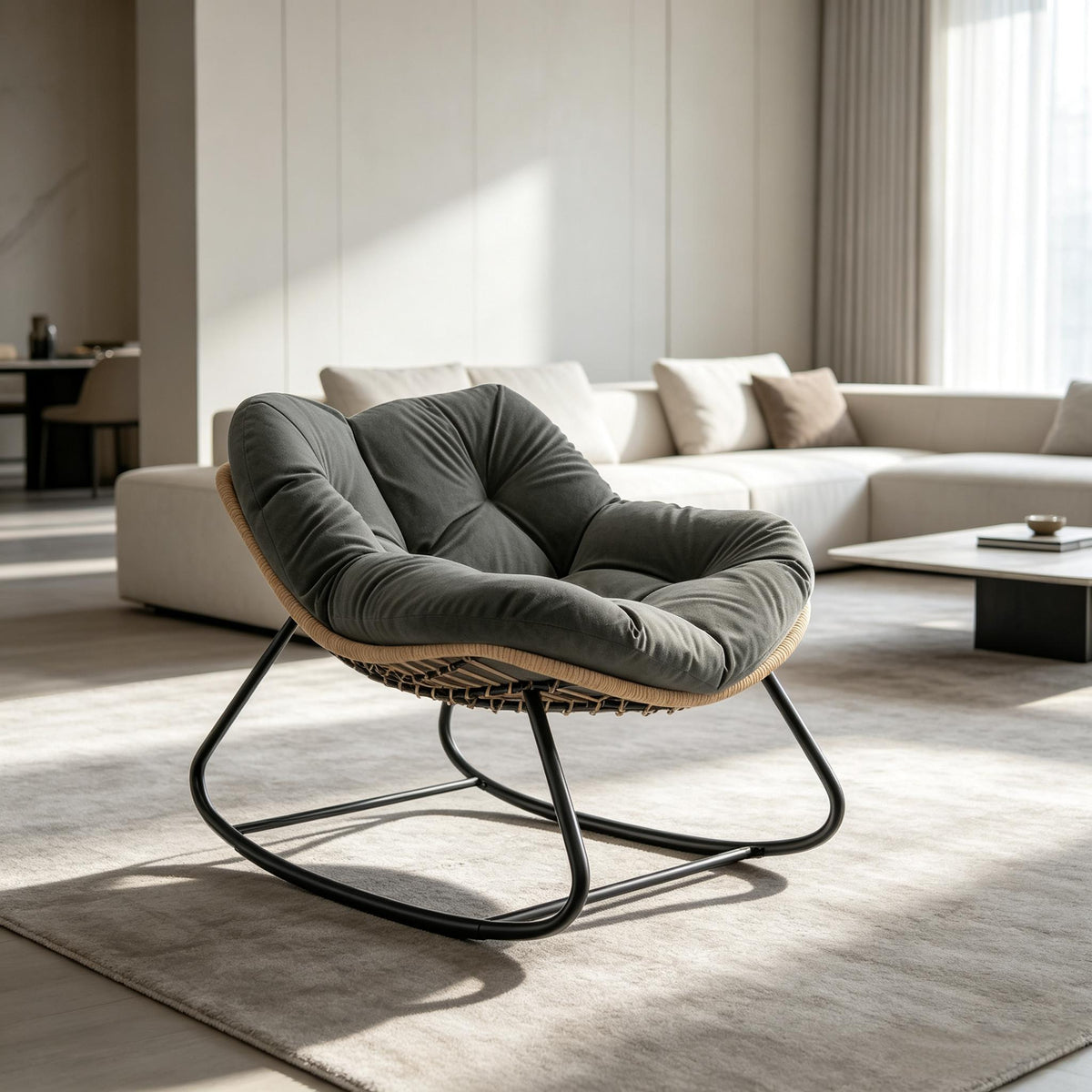 Rocking Egg Chair, Oversized Design with Cushion, Indoor Outdoor Furniture for Backyard, Patio, Garden by CABINSGATE SMART FURNITURE
