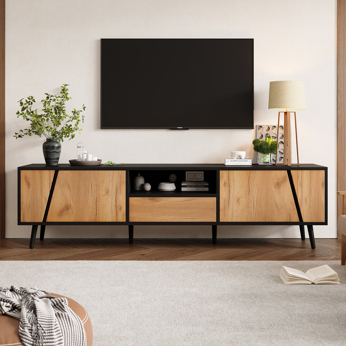 TV Stand Cabinet With Storage Sideboard,1 Drawer 2 Door, TV Entertainment Center For Livingroom Bedroom by CABINSGATE SMART FURNITURE