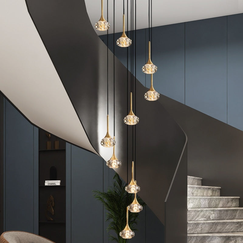 Luxury Crystal Copper Rotating Stairs Chandelier, Simple Modern Light by CABINSGATE SMART FURNITURE