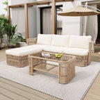 Outdoor PE Rattan Patio Furniture Set With Iron Frame, Dark Beige Wicker Conversation Sofa by CABINSGATE SMART FURNITURE