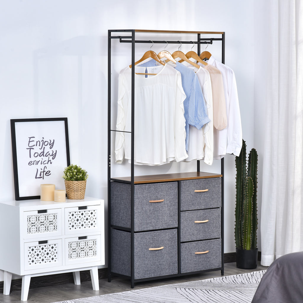 Chest Of Drawers With Coat Rack Steel Frame 5 Drawers Bedroom Hallway Home Furniture Black Brown by CABINSGATE SMART FURNITURE