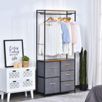 Chest Of Drawers With Coat Rack Steel Frame 5 Drawers Bedroom Hallway Home Furniture Black Brown by CABINSGATE SMART FURNITURE