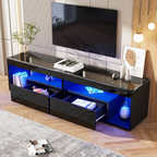 High Gloss TV Stand With 2 Drawers,Glass Tabletop by CABINSGATE SMART FURNITURE
