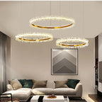 Modern Style 3-Ring Crystal Chandelier with Electroplated Gold Creative by CABINSGATE SMART FURNITURE