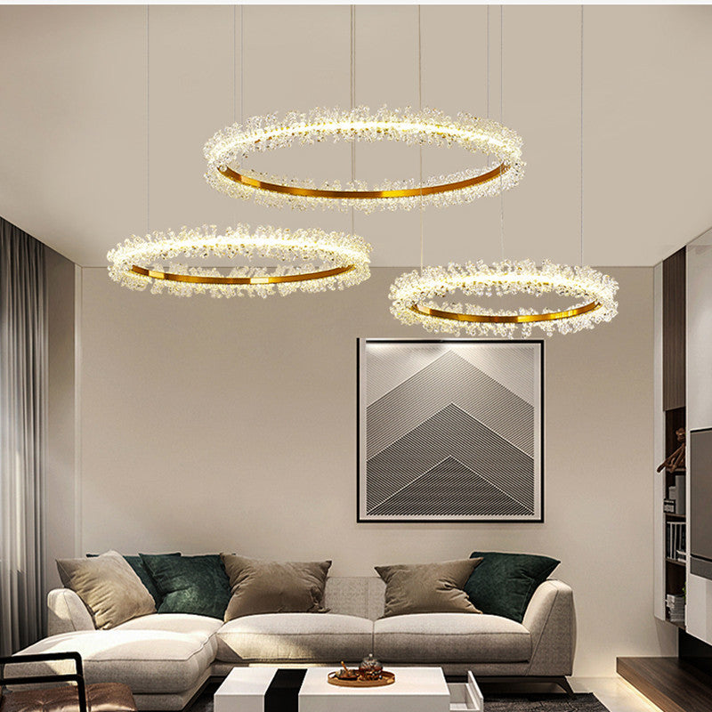 Modern Style 3-Ring Crystal Chandelier with Electroplated Gold Creative by CABINSGATE SMART FURNITURE