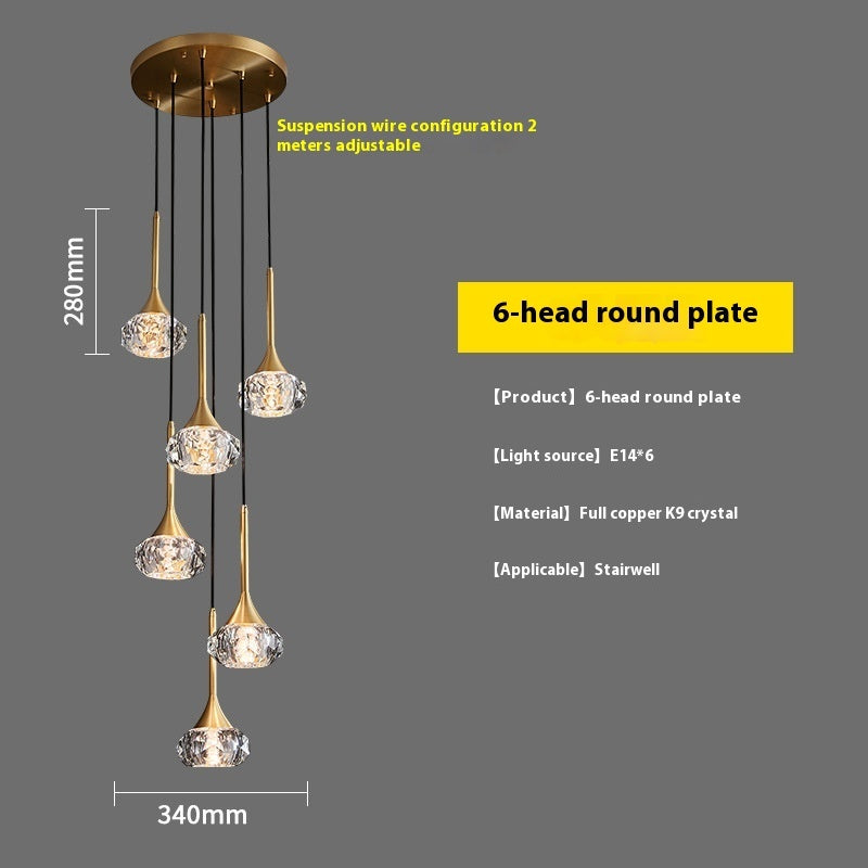 Luxury Crystal Copper Rotating Stairs Chandelier, Simple Modern Light by CABINSGATE SMART FURNITURE