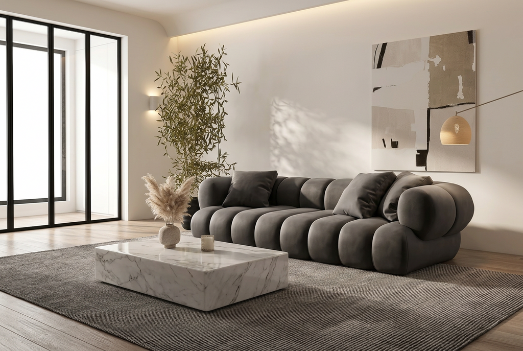Modern Nordic Velvet L Shape Corner Living Room Sofa, Modular Sectional Sofa Couch Set by CABINSGATE SMART FURNITURE