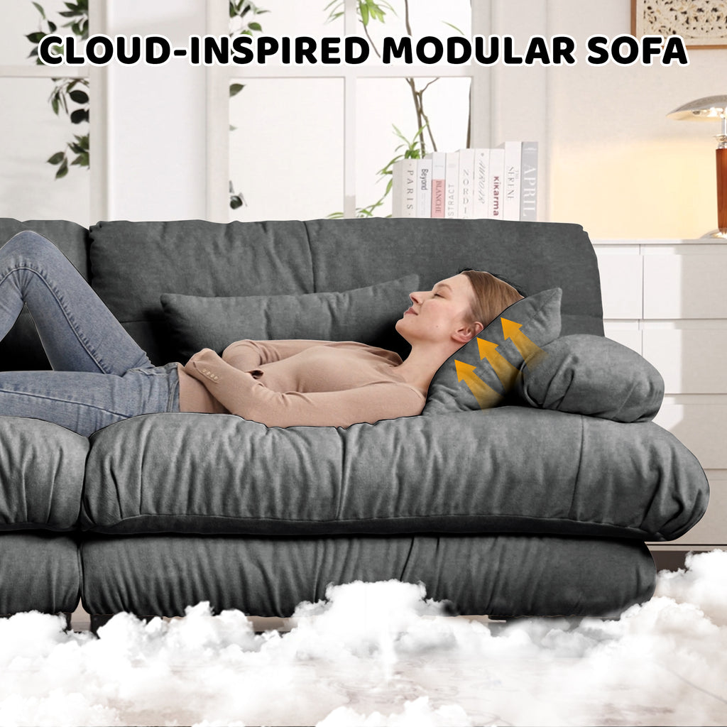 Luxury Modular Sectional Sofa Couch - Oversized U Shaped Cloud Couch For Living Room,Deep Seat Sofa Couch With 2 Ottomans ,Chenille Gray by CABINSGATE SMART FURNITURE