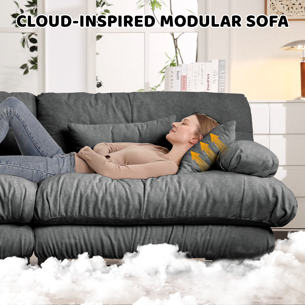 Luxury Modular Sectional Sofa Couch - Oversized U Shaped Cloud Couch For Living Room,Deep Seat Sofa Couch With 2 Ottomans ,Chenille Gray by CABINSGATE SMART FURNITURE