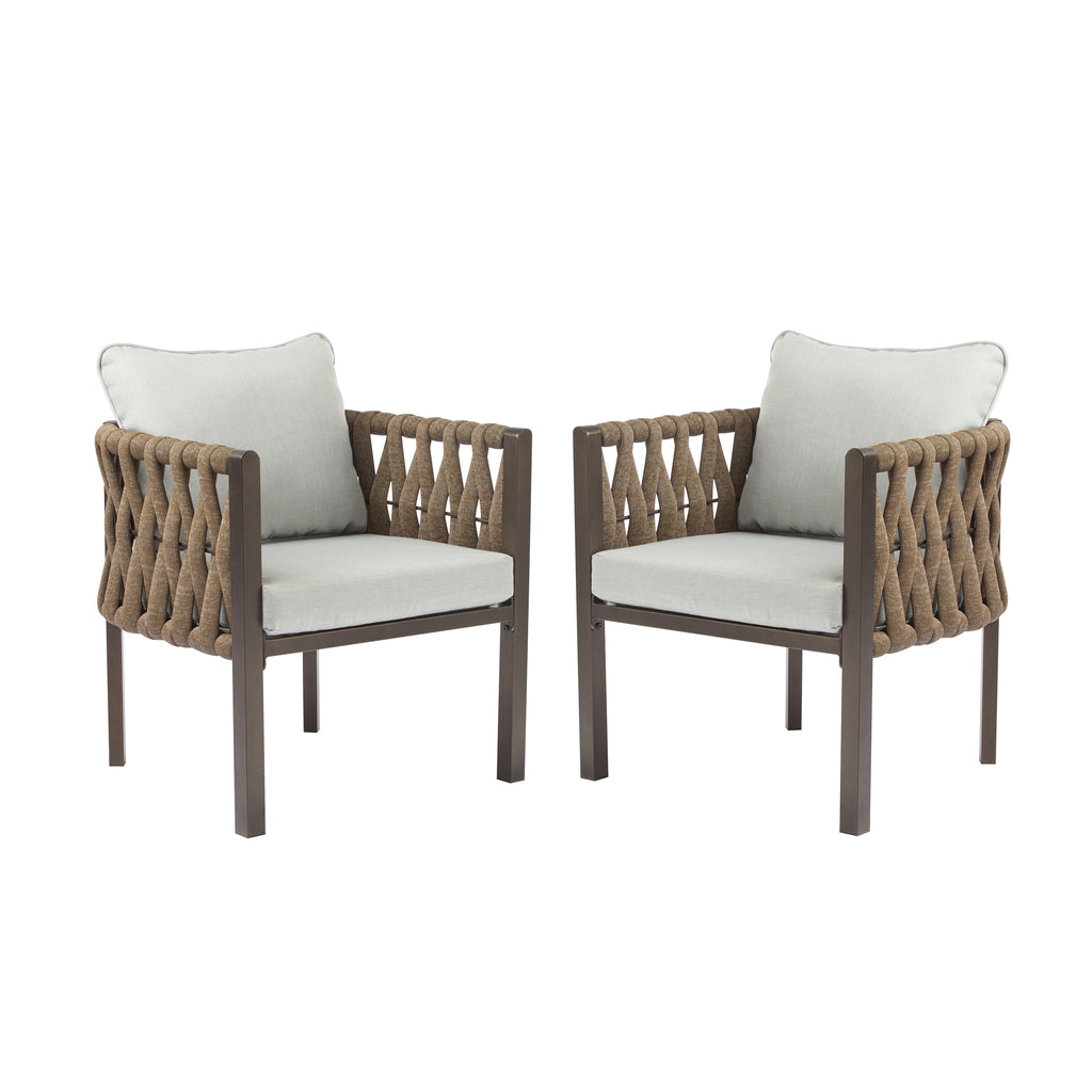 2-Pieces Outdoor Metal Patio Club Chair, Patio Furniture Arm Chair With Cushion, Modern Outdoor Furniture Deep Seating For Porch, Garden, Backyard, Balcony, Brown & Light Grey by CABINSGATE SMART FURNITURE