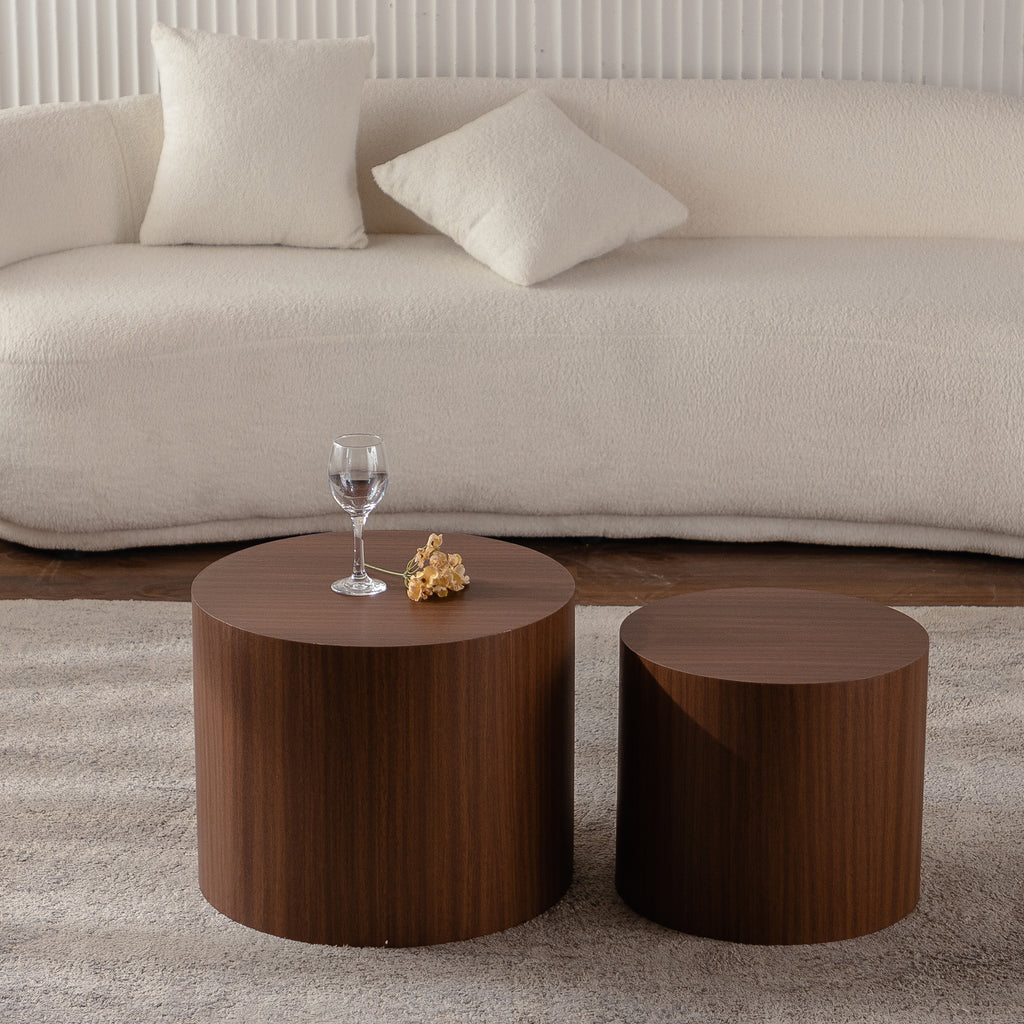 Round Wooden Coffee Table, Accent End Side Table Set Of 2 by CABINSGATE SMART FURNITURE