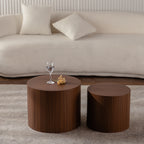 Round Wooden Coffee Table, Accent End Side Table Set Of 2 by CABINSGATE SMART FURNITURE