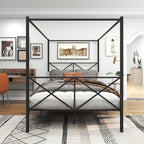 Metal Canopy Bed Frame, Platform Bed Frame Queen With X Shaped Frame Queen Black by CABINSGATE SMART FURNITURE