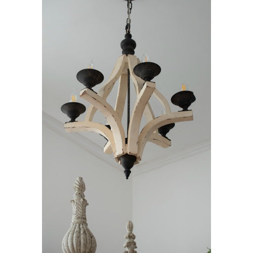 6 - Light Wood Chandelier With Adjustable Chain For Kitchen, Dining Hall Entrance, Bulb Not Included by CABINSGATE SMART FURNITURE