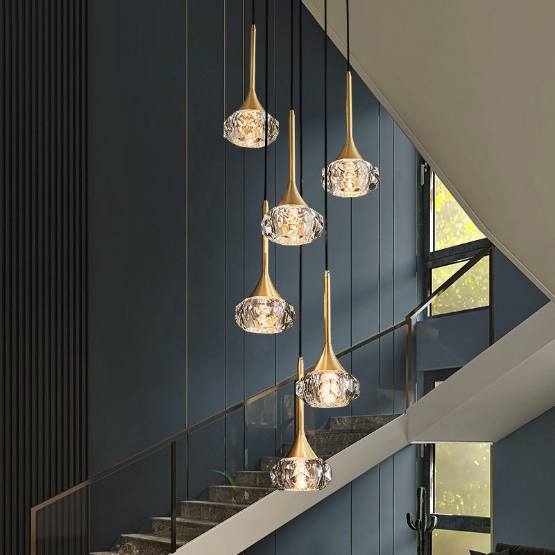 Luxury Crystal Copper Rotating Stairs Chandelier, Simple Modern Light by CABINSGATE SMART FURNITURE