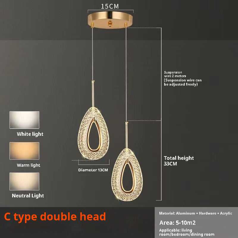 Light Luxury Bedroom Bedside Chandelier Modern Minimalist Long Line Small Droplight by CABINSGATE SMART FURNITURE