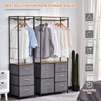 Chest Of Drawers With Coat Rack Steel Frame 5 Drawers Bedroom Hallway Home Furniture Black Brown by CABINSGATE SMART FURNITURE