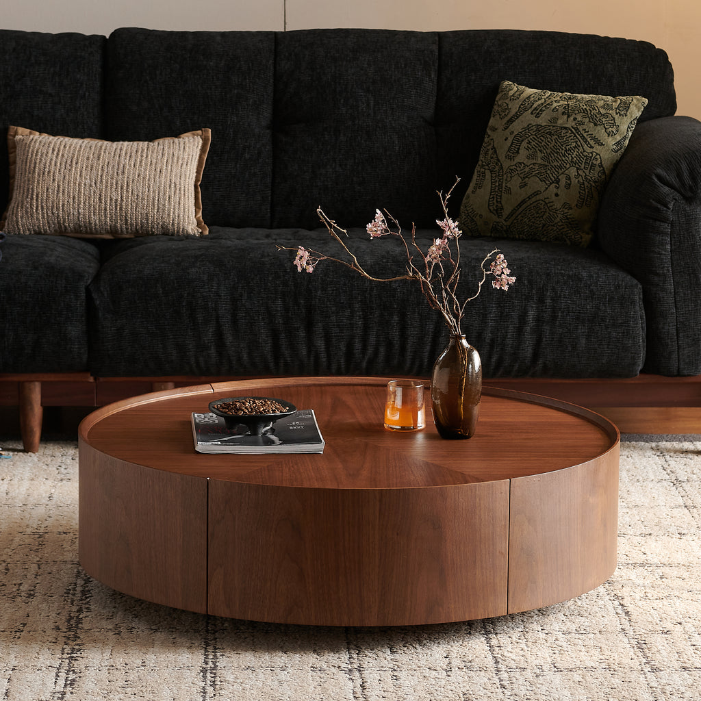 Circular Walnut Design Coffee Tables, Suitable For Bedrooms, Living Rooms, And Offices 39.3-inch by CABINSGATE SMART FURNITURE