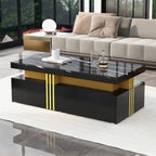 Modern White Rectangular Coffee Table With Marble Pattern Triamine Board Top And 2 Wooden Drawers, Living Room Table, 100x50x40cm by CABINSGATE SMART FURNITURE