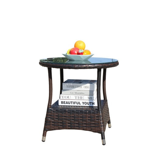 Outdoor Patio Furniture 1 Round Coffee Table With Clear Tempered Glass by CABINSGATE SMART FURNITURE