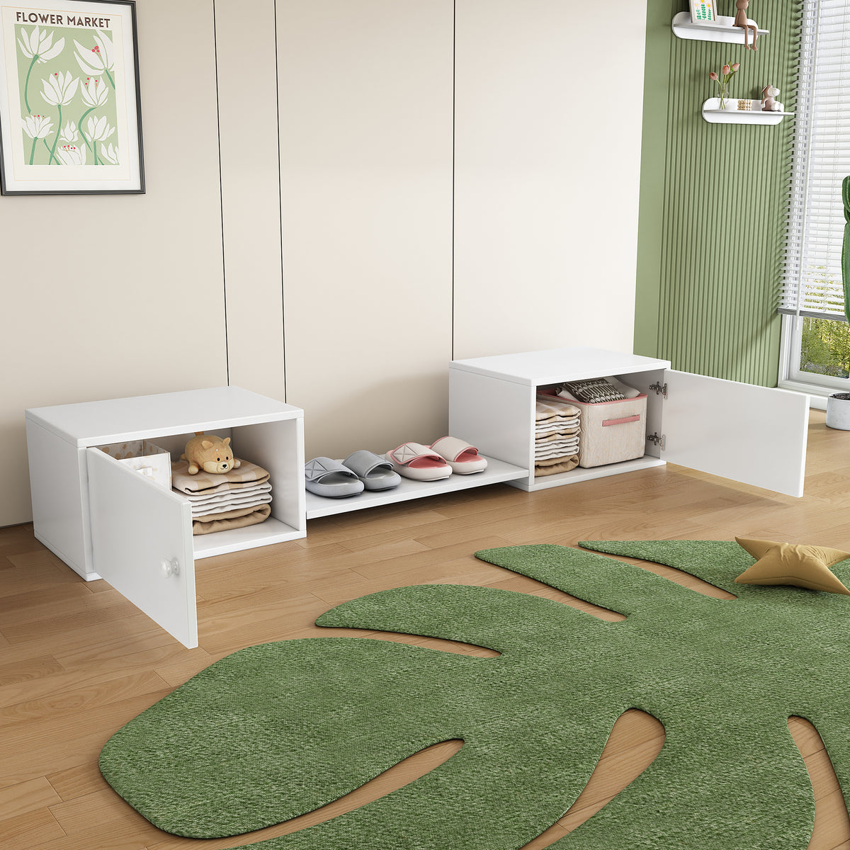 Shoe Cabinet, Entrance Furniture, Multi-Scenario Insert, Shoe Change Bench, Can Be Used With Bunk Beds, White, 189x40x34.5cm by CABINSGATE SMART FURNITURE