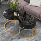 Round Coffee Tables With Drawer, Removable Set Of 2 End Table, Nesting Tables With Storage Gold Metal Frame Legs And Marble Pattern by CABINSGATE SMART FURNITURE