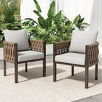 2-Pieces Outdoor Metal Patio Club Chair, Patio Furniture Arm Chair With Cushion, Modern Outdoor Furniture Deep Seating For Porch, Garden, Backyard, Balcony, Brown & Light Grey by CABINSGATE SMART FURNITURE